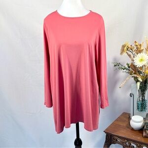 Eileen Fisher Coral Pink Tunic Viscose Spandex Split Cuff Detail Sz Large 💚